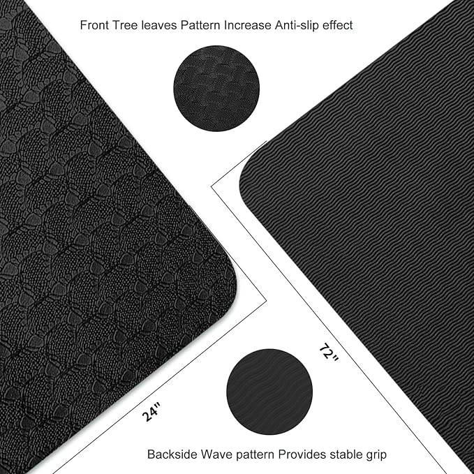 Yoga Mat 1/3" (8mm) Thick Non-Slip, Women Men Fitness & Exercise Mat, 72"Lx24"W Eco-Friendly TPE Workout Mat with Carrying Strap for Yoga, Pilates, Home Gym, Floor Exercises