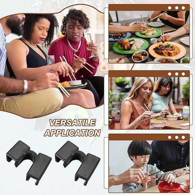 uxcell 10 Pcs Chopsticks Helper, Reusable Training Chopstick Hinges Connector Practice Chop Sticks Helpers for Adult Beginners Learners, Black