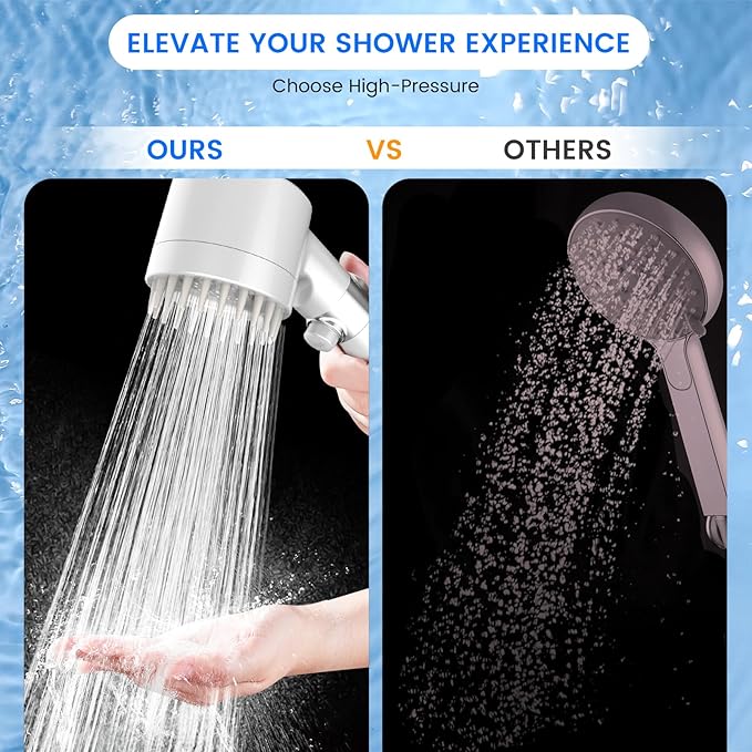 PWERAN Filtered Shower Head with Handheld, High Pressure 3 Spray Mode Showerhead with 18 Stage Water Softener Filters for Hard Water - Handheld Shower Head-Remove Chlorine-White