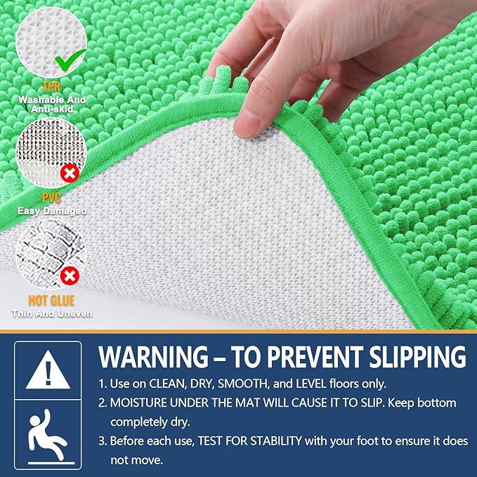 Arotive Bathroom Rugs 24x16, Extra Soft Absorbent Shaggy Chenille Bath Rugs, Machine Washable Rubber Backing Non-Slip Bath Mats for Bathroom Floor Tub and Shower, Home Decor Accessories, Mint Green