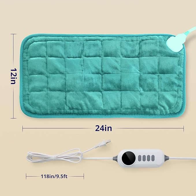 Heating Pad, Weighted Heating Pad with Massaging Vibrations, 6 Heat Settings & 4 Massage Modes,Soothing Warmth for Back & Shoulders, 12" x 24",Light Blue