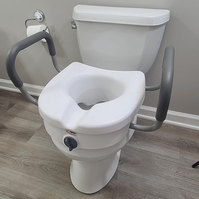 Carex E-Z Lock Toilet Seat and Safety Frame Combo Pack, 5-Inch Height Lift Seat Riser for Elderly and Handicap, Commode Chair For Elderly - Fits and Locks to Round or Elongated Toilets