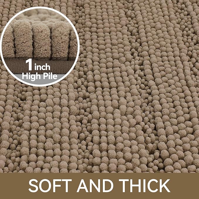 Bcoimo Long Bathroom Rug, Chenille Bath Runner with High Low Pile Design, Soft Absorbent Non Slip Bath Mat, Machine Washable Quick Dry Rug for Shower, Tub, Sink and Vanity