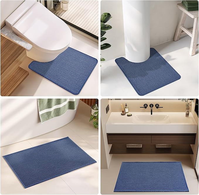 TYUU Bathroom Rugs Non Slip Washable, Super Absorbent Thin Bath Mat Quick Dry Low Pile Bathroom Rug, Navy Blue 24"x36"
