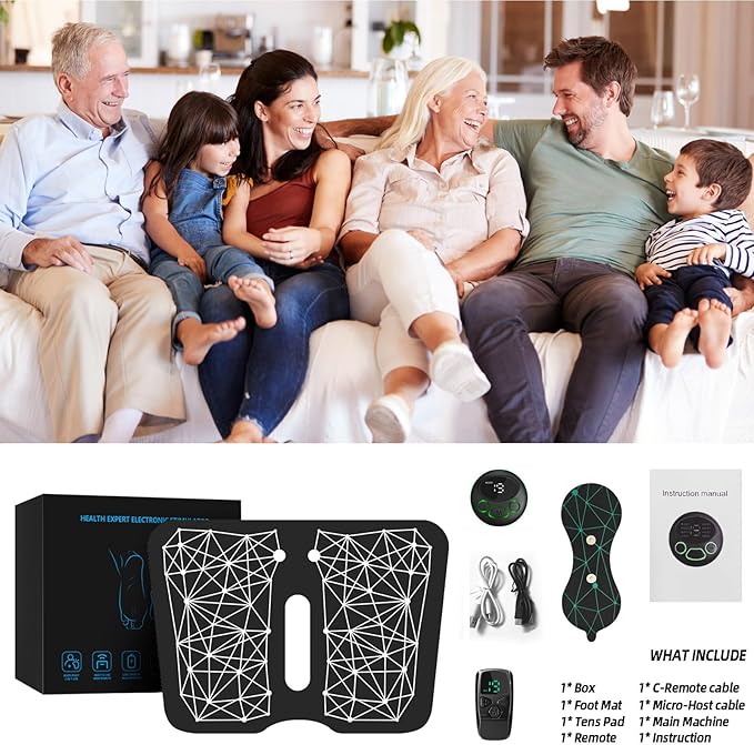EMS Foot Massager Mat Acupressure for Neuropathy with Remote Control Legs Foot Stimulator Massager Machine Electric Pulse Pad for Muscle Relaxation Pain Relief 8 Modes 19 Levels Intensity