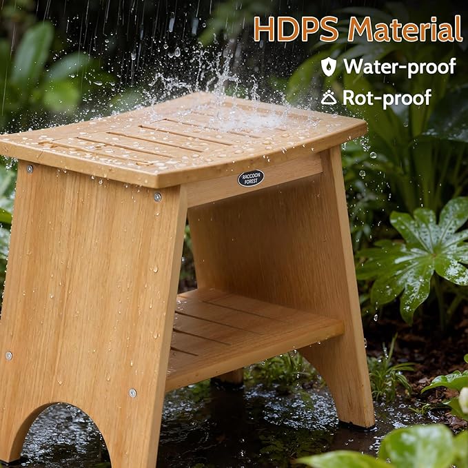 HDPS Shower Benches for Inside Shower to Sit on, Waterproof Shower Chair with Storage Shelf, Heavy Duty 500-lb Shower Seat, Shower Stool for Shaving Legs, Indoor/Outdoor Use