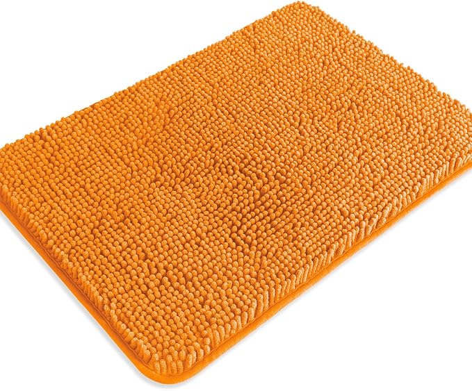 Flame Orange Bathroom Rugs – Absorbent and Washable Bath Mat, Non-Slip, Thick Soft Chenille Bath Rugs for Bathroom Floor, Shower, Sink - 17" x 24"
