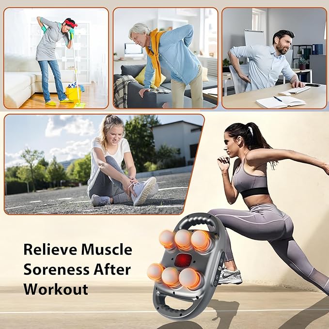 Massage Gun, Deep Tissue Percussion Massager with 9 Intensity Levels for Neck, Back, Shoulders, Legs Pain Relief & Recovery in Office, Family and Traveling (6 Head Massage Gun)