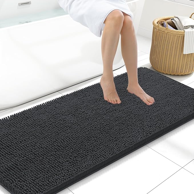 Arotive Bathroom Rugs 59x20, Extra Soft Absorbent Shaggy Chenille Bath Rugs, Machine Washable Rubber Backing Non-Slip Bath Mats for Bathroom Floor Tub and Shower, Home Decor Accessories,Dark Grey