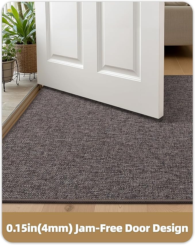 Color&Geometry Small Ultra Thin Indoor Door Mat (Rolled-up NO Creases) 17"x30", Non Slip Rubber Backed Dirt Trapper Door Mat Indoor Entrance, Low Profile Entryway Mat, Easy Clean, Grey-Brown Linen