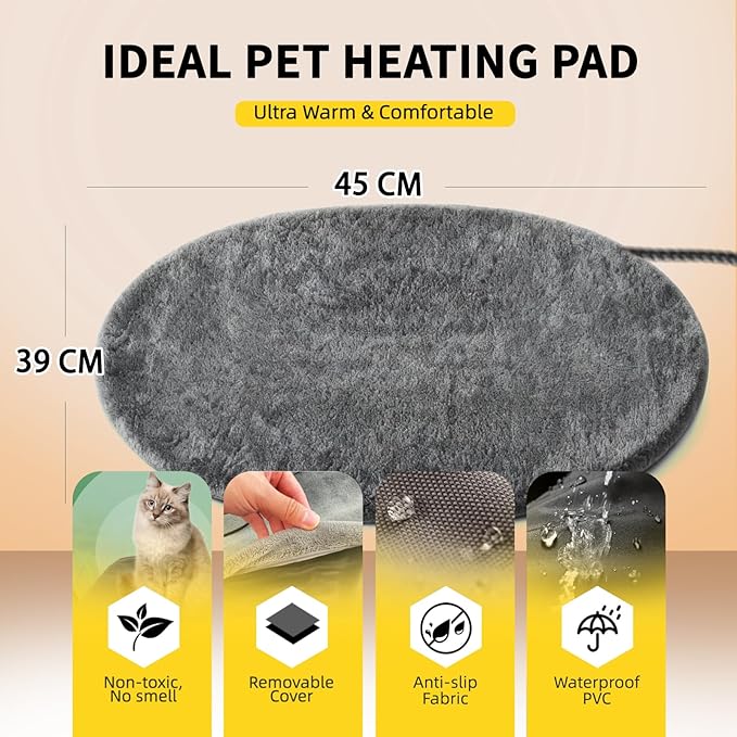 uncn Dog Cat Heating Pad Pressure Activated 15 X 17 Pet Heat Pack Automatic Electric Heated Bed Mat for Indoor Warming Pad Chew Resistant Cord, Adjustable Temperature Waterproof Washable (Small)