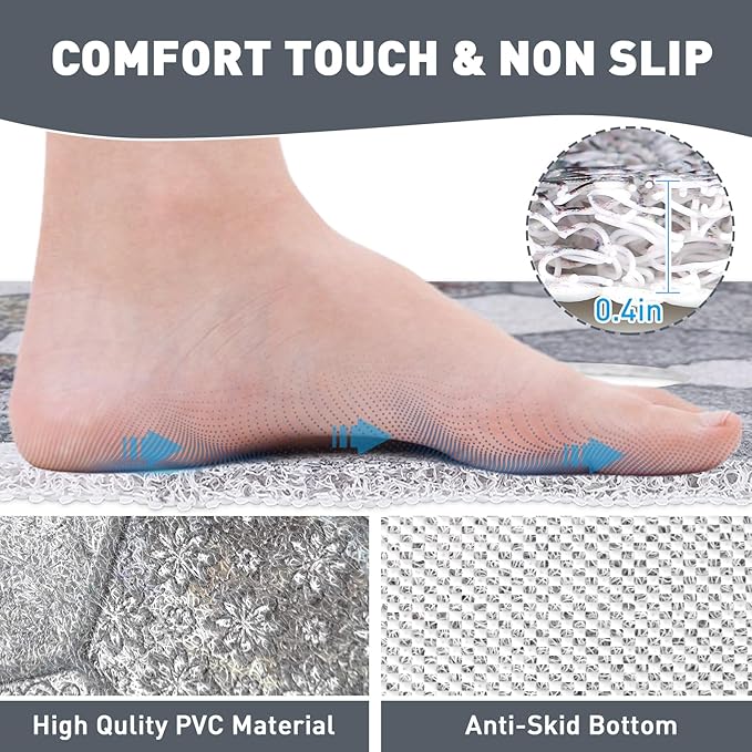 Square Shower Mat Non Slip: 32 x 32 Inch Extra Large Shower Mats with Drain Hole in Middle - PVC Loofah Anti Slip Shower Floor Matt for Inside Shower
