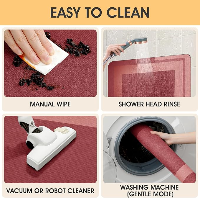 ACCUMTEK Non Slip Bath Mat, Thin Bathroom Rugs Fit Under Door, Quick Dry Bath Mats, Machine Washable Bath Rugs for Bathroom, Bathtub & Kitchen, Red/Bordered/32 x20