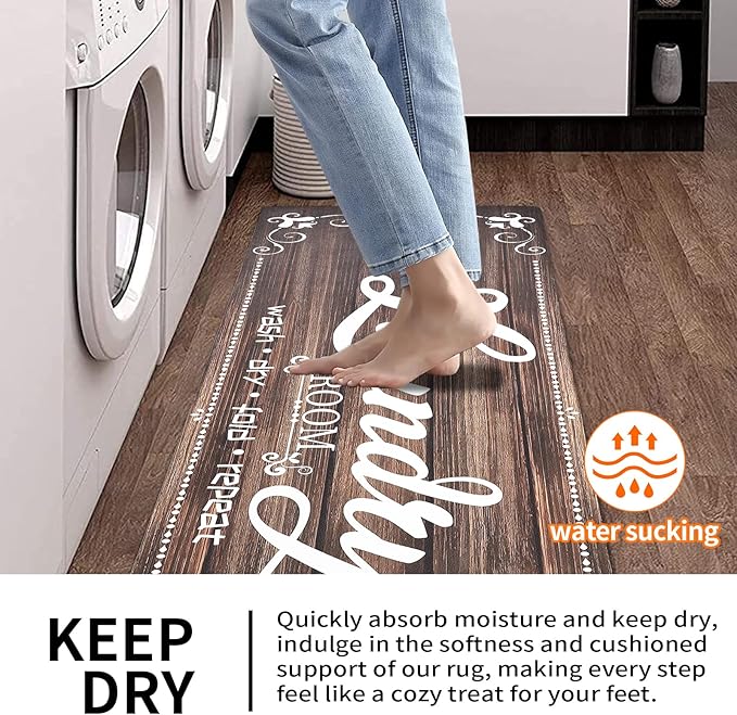XLHOMO Laundry Room Rug Runner, 17"x60" Non Slip Brown Nappa Leather Laundry Rugs, Farmhouse Washable Floor Laundry Mats for Laundry Room, Kitchen, Washroom, Bathroom, Mudroom, Hallway Entryway Decor