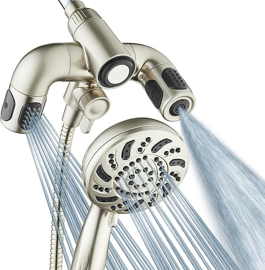 Aquadance High Pressure 156 Setting 14 Zone Shower Head & Handheld 3-way Combo System - Magnetic Docking, 314 Power Jets, Dual Adjustable Arms, 6 ft. Metal Hose, All Nickel Finish, Top American Brand