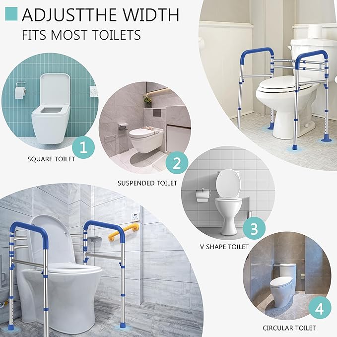 Lianjindun Toilet Safety Rails, Adjustable Toilet Frame for Elderly, Seniors, Handicap & Disabled, Foldable Handicap Toilet Handles Fit Any Toilets（Dark Blue）