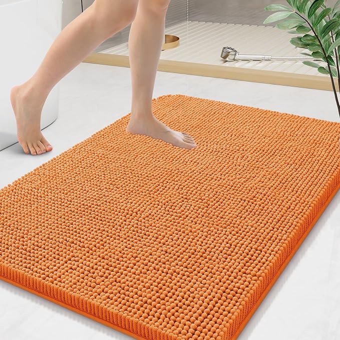 Arotive Bathroom Rugs 36x24, Extra Soft Absorbent Shaggy Chenille Bath Rugs, Machine Washable Rubber Backing Non-Slip Bath Mats for Bathroom Floor Tub and Shower, Home Decor Accessories,Coral