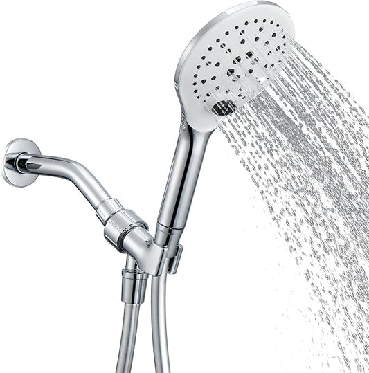 KPW Handheld Shower Head with 59" Hose Chrome Detachable Shower Head Adjustable Bracket High Pressure Handheld Shower Head RV Shower Head