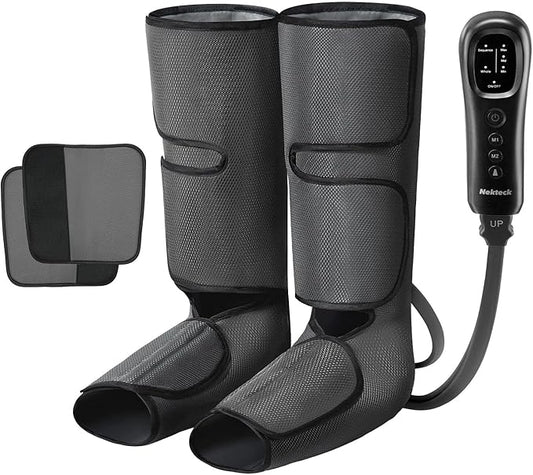 Nekteck Leg Massager for Circulation and Relaxation, Air Compression Foot and Calf Massager to Relieve Pain Edema Swelling with 2 Size Extensions, Massage Tools for Mom Dad Men Women