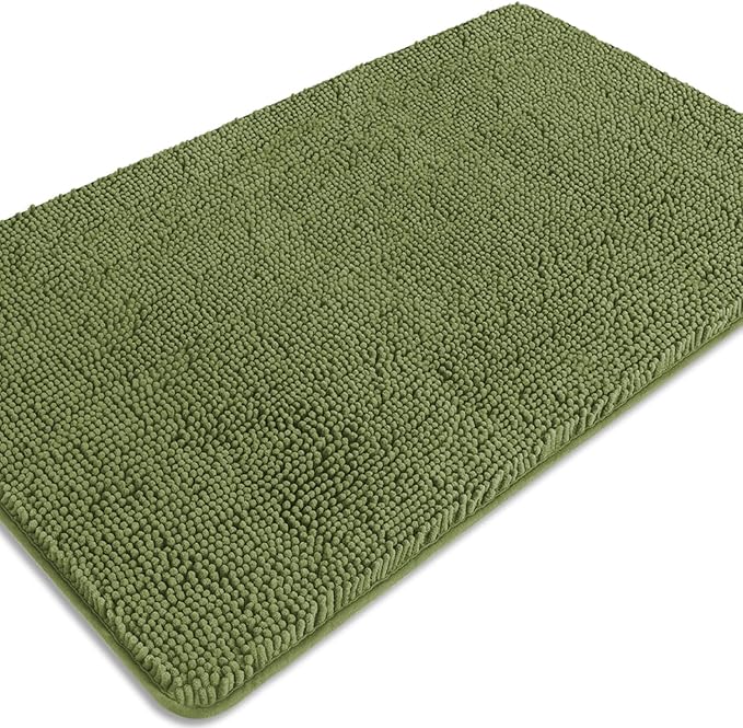 Sage Bathroom Rugs – Absorbent and Washable Bath Mat, Non-Slip, Thick Soft Chenille Bath Rugs for Bathroom Floor, Shower, Sink - 26" x 44"