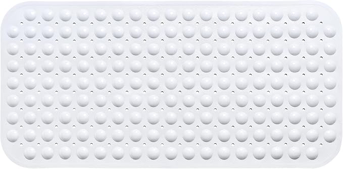Large Non-Slip Bathtub & Shower Mat 31 inch x16 inch (Smooth/Non-Textured Tubs Only) Safe, Clean, Machine-Washable, Superior Grip&Drainage, Vinyl, Opaque White, Medium