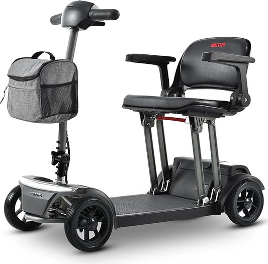 Metro Mobility Powered Mobility Scooters, 4 Wheel Mobility Scooters for Adults, 265 lbs Capacity Folding Mobility Scooter Lightweight, 10 Miles Long Travel Range Scooter with USB Charger Port Black
