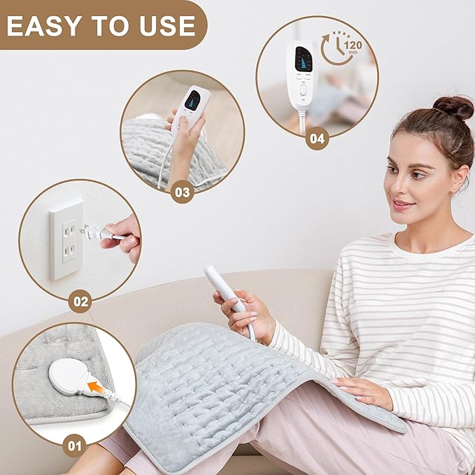 Deepsoon Heating Pad,Electric Heating Pads for Back,Neck,Moist Heating Pad for Abdomen Shoulder Knee Legs,Dry/Moist Heat&Auto Shut Off,Mother's Day Birthday for Men and Women,Light Gray,24x20 Inch