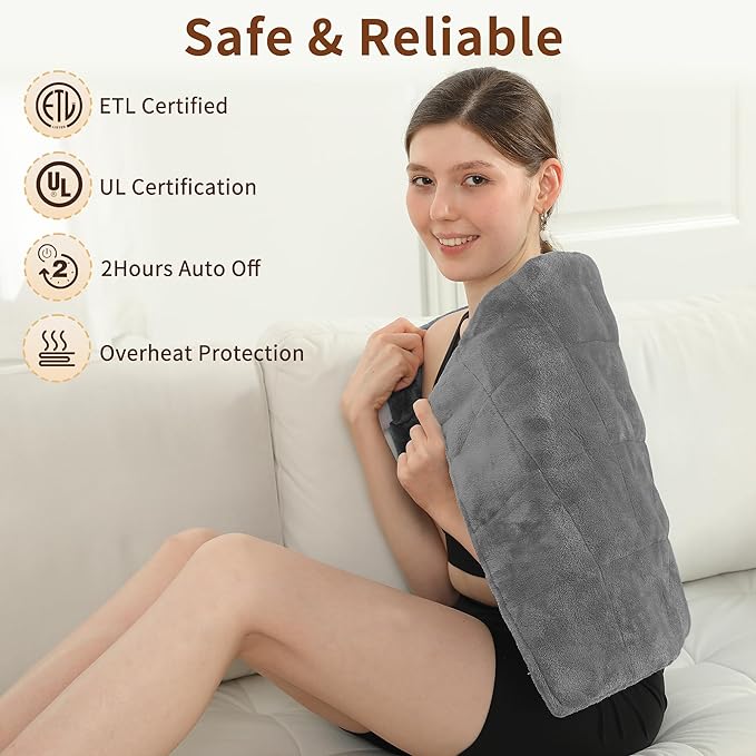 ESTINGO Weighted Heating Pad Large, Electric Heating Pad for Back Neck Shoulder Pain Relif, 3.7LBS Heat Pad for Period Cramps with 2H Auto Shut Off and 4 Heating Levels, 18"x33" Dark Grey