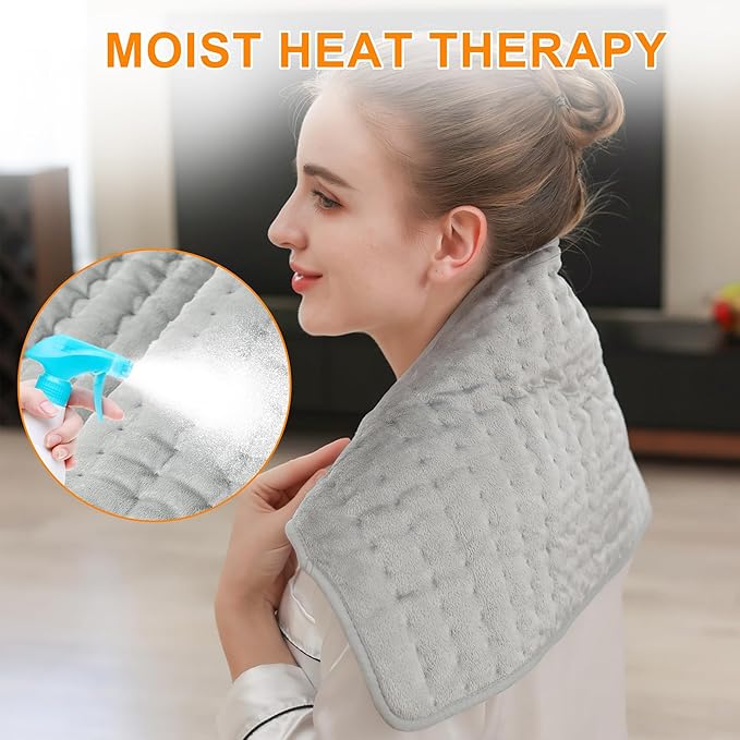 Deepsoon Heating Pad,Electric Heating Pads for Back,Neck,Moist Heating Pad for Abdomen Shoulder Knee Legs,Dry/Moist Heat&Auto Shut Off,Mother's Day Birthday for Men and Women,Light Gray,24x12 Inch