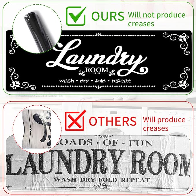 XLHOMO Non-Slip Laundry Room Rug, 17.7"x45" Black Laundry Mat, Washable Farmhouse Runner for Laundry Room, Kitchen, Bathroom & Entryway