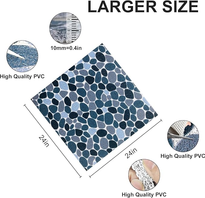 Non Slip Shower Mat: 24 X 24 Inch Stylish Square Shower Mats for Inside Shower - Soft PVC Loofah Trimmable Anti Slip Shower Mat for Elderly, Quick Drying