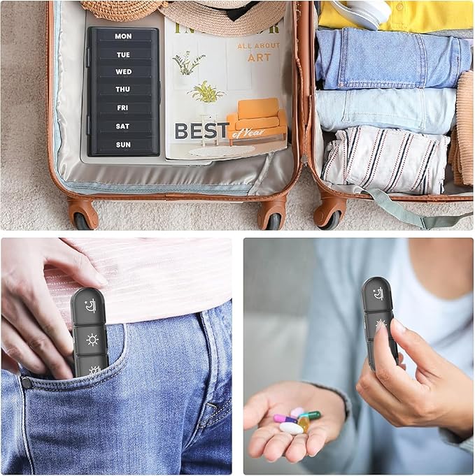 2 Pack Weekly Pill Organizer 3 Times a Day, 2 Week 7-Day Travel Accessories Daily Pill Box, Medicine Holder Case for Fish Oil, Vitamin, Supplement Storage