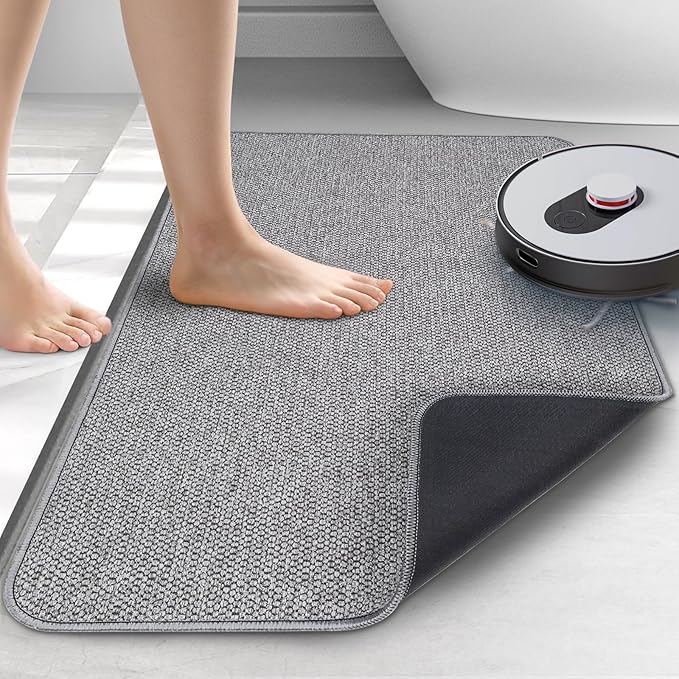 Upgraded Bath Mat 24x48Inch, Thin Bath Mats Rugs with Rubber Backing Non-Slip, Absorbent,Quick Dry Machine Washable, Home Decor Accessories Cozy Cloth Bathroom Rugs fit Under Door/Sink/Tub/Shower-Gray