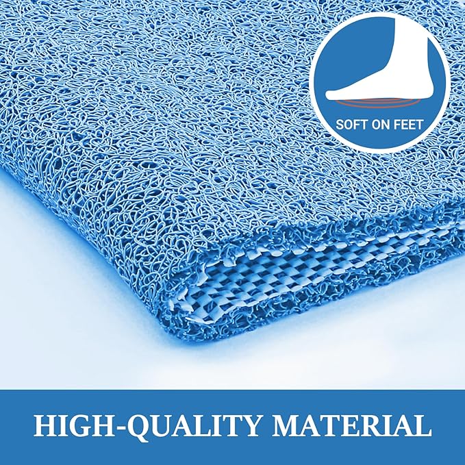 LuxStep Shower Mat Bathtub Mat,24x24 inch, Non-Slip Bath Mat with Drain, Quick Drying PVC Loofah Bathmat for Tub,Shower,Bathroom (Lake Blue)