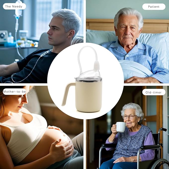 Adult Sippy Sup for Elderly 14oz Stainless Steel Spill Proof Cup with Straw, 3 in 1 Elderly Sippy Cup with Lid, Suitable for Seniors Disabled Patients Limited Mobility