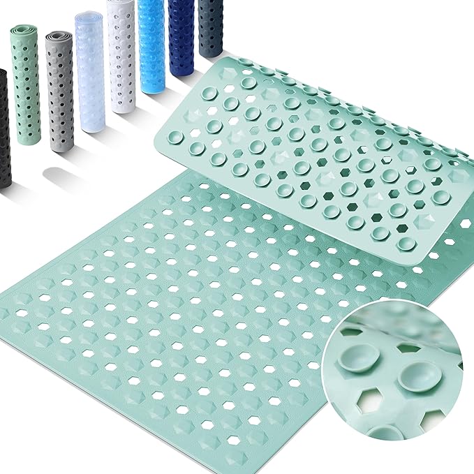 Yimobra Bathtub Shower Mat 27.5 x 15.5, Non Slip Bath Mats for Tub Floor with Drain Hole and Suction Cups, Soft on Feet, Machine Washable, Easy Dry, Light Green