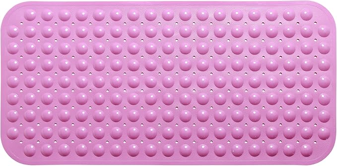 Large Non-Slip Bathtub & Shower Mat 31”x16” (Smooth/Non-Textured Tubs Only) Safe, Clean, Machine-Washable, Superior Grip&Drainage, Vinyl, Opaque Pink