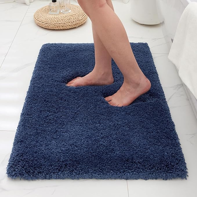 Bathroom Rugs Non Slip Washable 36x24, Ultra Thick Soft Microfiber Absorbent Bath Mats, High Density Foam Latex Non Slip Backing Bath Rugs, Fluffy Floor Carpet for Tub&Shower, Navy