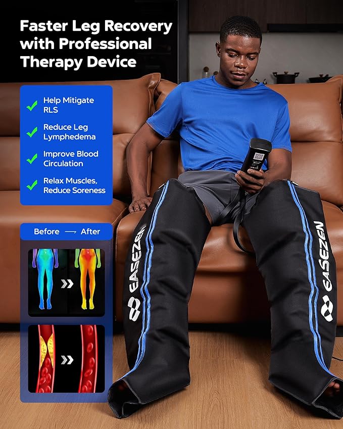 EaseZen Leg Compression Massager for Circulation and Pain Relief, Leg Recovery Compression System for Fast Recovery of Foot, Calf and Thigh, Relieve Edema, Reduce Muscle Fatigue