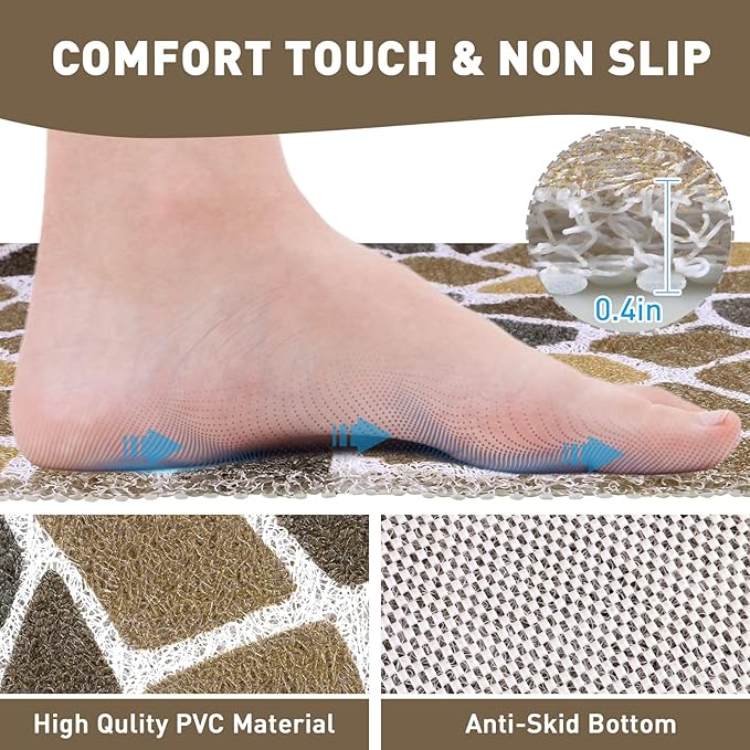 Square Shower Mat Non Slip: 32 x 32 Inch Extra Large Shower Mats with Drain Hole in Middle - PVC Loofah Anti Slip Shower Floor Matt for Inside Shower