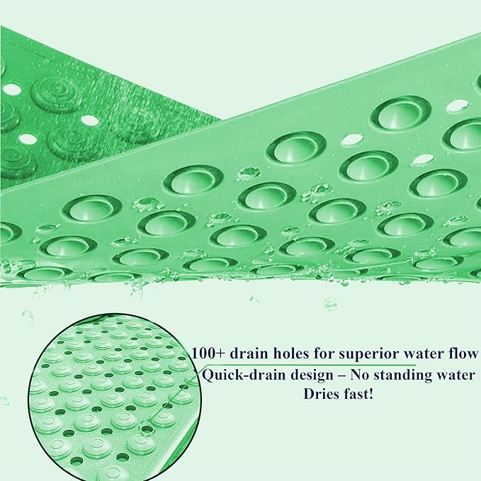 Bath Mat for Tub and Shower – Anti-Slip with Suction Cups, Exfoliating Foot Scrubber, Drain Holes & Massage Points – PVC, 19.7” x 31.5” – Non-Slip Mat for Seniors, Families, Spa Use