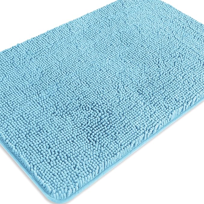 Sky Blue Bathroom Rugs – Absorbent and Washable Bath Mat, Non-Slip, Thick Soft Chenille Bath Rugs for Bathroom Floor, Shower, Sink - 24" x 36"