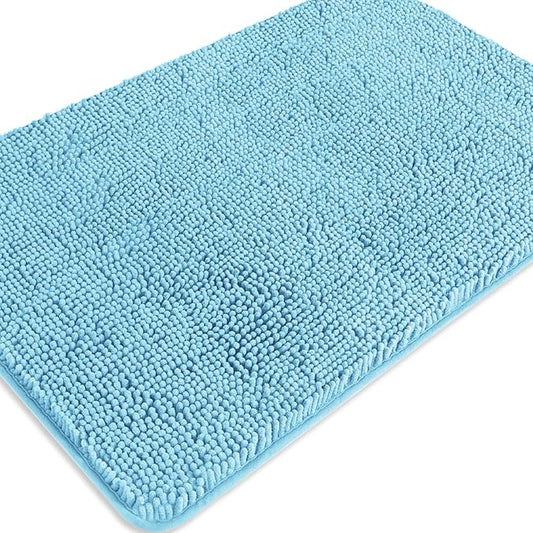 Sky Blue Bathroom Rugs – Absorbent and Washable Bath Mat, Non-Slip, Thick Soft Chenille Bath Rugs for Bathroom Floor, Shower, Sink - 24" x 36"