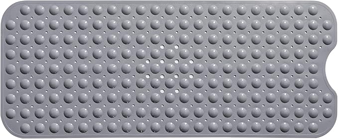 Extra-Long Non-Slip Bathtub & Shower Mat 39”x16” (Smooth/Non-Textured Tubs Only) Safe, Clean, Machine-Washable, Superior Grip&Drainage, Vinyl, Opaque Gray (Grey)