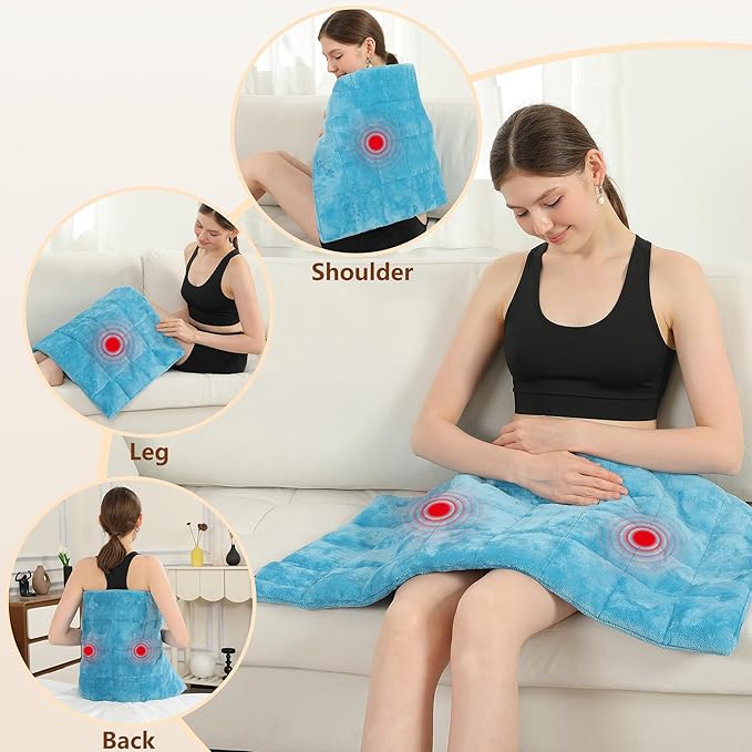Large Weighted Heating Pad with Massager, HSA Electric Heating Pad for Back Pain Relif, 4.85LBS Heat Pad for Period Cramps with 2H Auto Off 3 Massager Levels and 3 Heating Levels, 18"x33" Royal Blue