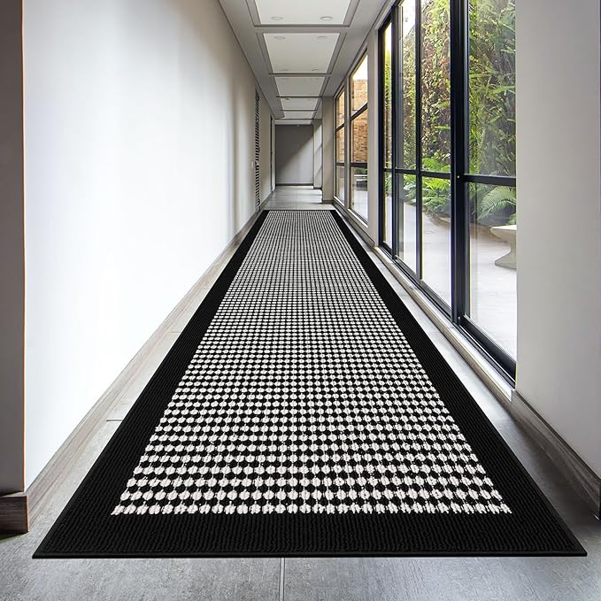 Ileading Runner Rug for Hallways 2.6'x12' Heavy-Duty Durable Entryway Floor Mat with Non Slip Rubber Backing Low-Pile High Traffic Carpet Machine Washable Accent Rug for Kitchen Helloween(Black&White)