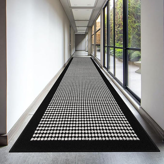 Ileading Runner Rug for Hallways 2.6'x12' Heavy-Duty Durable Entryway Floor Mat with Non Slip Rubber Backing Low-Pile High Traffic Carpet Machine Washable Accent Rug for Kitchen Helloween(Black&White)