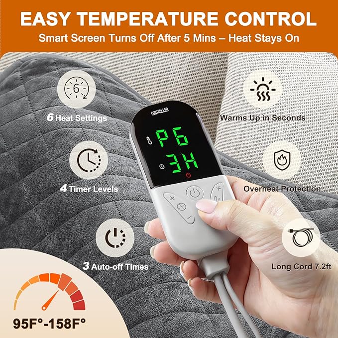 Electric Heating Pad for Pain Relief - King Size 35"x20", Moist & Dry Heat, Machine Washable Soft Velvet, Adjustable Temperature, Auto Shut-Off, Gifts for Women & Men