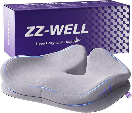 ZZ-WELL Seat Cushions for Office Chairs - Patented Extra Large Seat Cushion 21.2" W x 16.5" L - Memory Foam Seat Cushion for Tailbone Pain Relief, Sitting Pressure Relief (Light Grey)