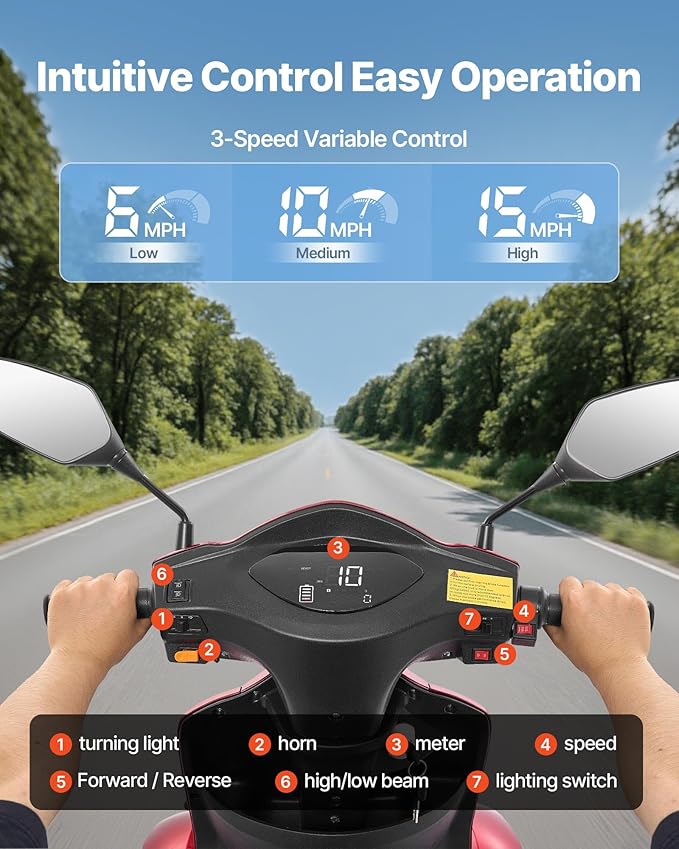 VEVOR Heavy Duty 4-Wheel Mobility Scooter, Powerful 1000W Brushless Motor, 500 lbs Capacity, 21.5 Miles Long Range, All Terrain Mobility Scooter with Lockable Trunk for Seniors & Adults